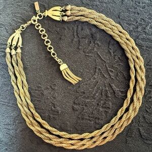 Vintage MONET Brass Three Strand Necklace